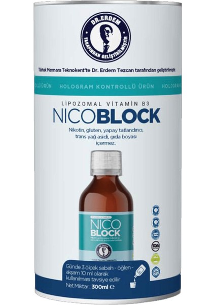 Dr.erdem 🧠 Nicoblock Lipozomal B3 | Karabaş Otu, Çörekotu Yağı ve Fosfotidilkolin İçeren Sıvı Takviye 300 ml fırsatları