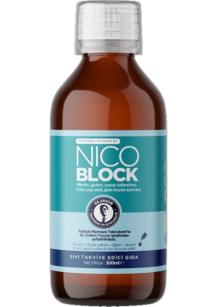 Dr.erdem 🧠 Nicoblock Lipozomal B3 | Karabaş Otu, Çörekotu Yağı ve Fosfotidilkolin İçeren Sıvı Takviye 300 ml indirimleri