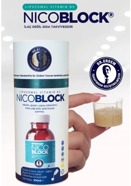 Dr.erdem 🧠 Nicoblock Lipozomal B3 | Karabaş Otu, Çörekotu Yağı ve Fosfotidilkolin İçeren Sıvı Takviye 300 ml