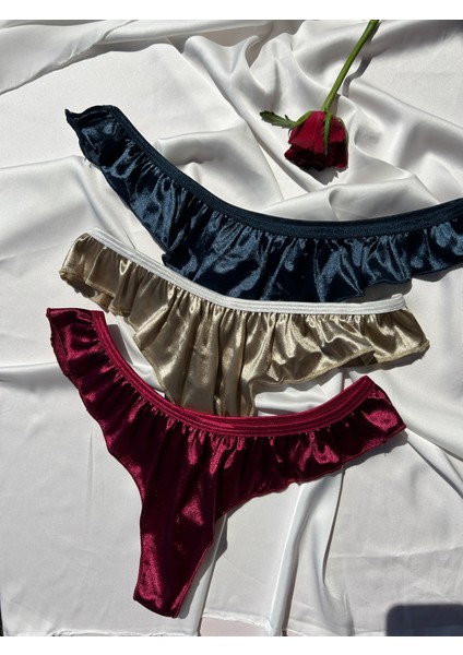 Bordo Saten Tanga Fırfırlı fiyatları