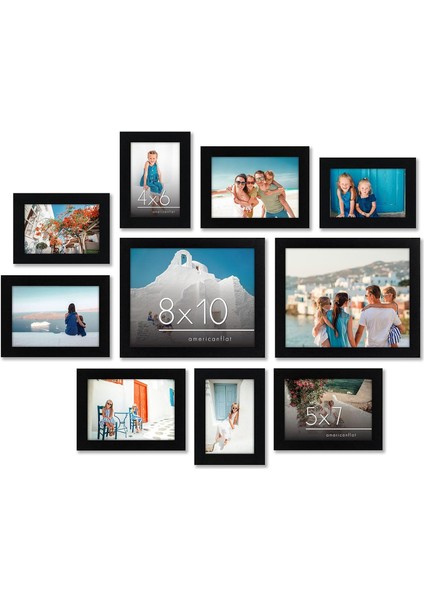 10 Parça Siyah Resim Çerçevesi Seti | 8X10, 5x7 ve 4x6 Boyutlarını Içerir. Kırılmaya Dayanıklı Cam. Asma Donanımı Dahildir!