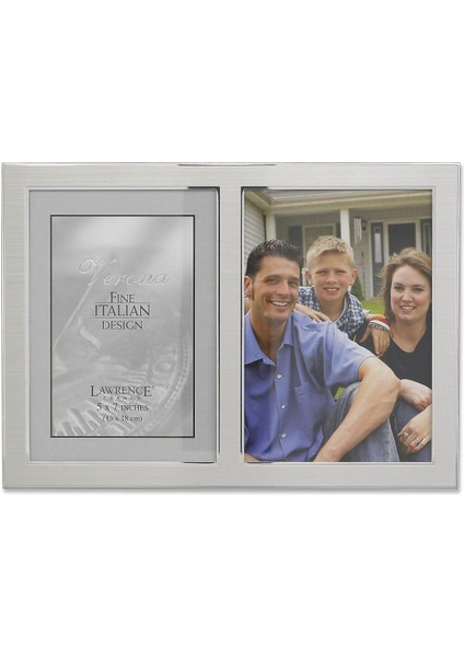 Frames 2 Tonlu Çift Açılan Panel Resim Çerçevesi, 13,8 x 17,7 Cm, Fırçalanmış Gümüş Metal ve Parlak Metal, Gri