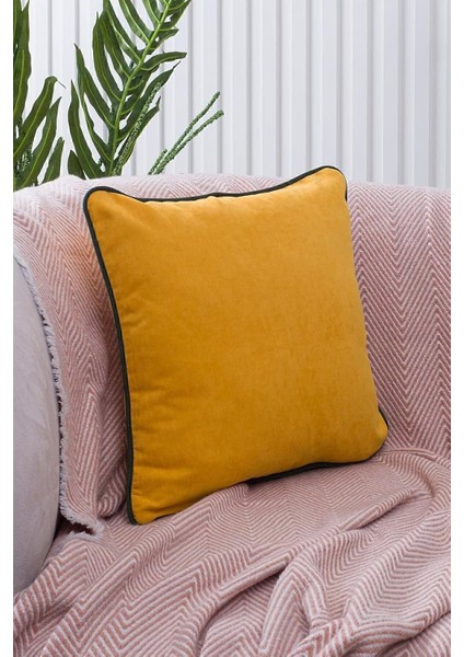 Renk Seçenekli Yeşil Biyeli Sarı Kırlent Kılıfı Dekoratif Düz Sade Punch Panoroma Panbiy Sarı Yeşil 30X50