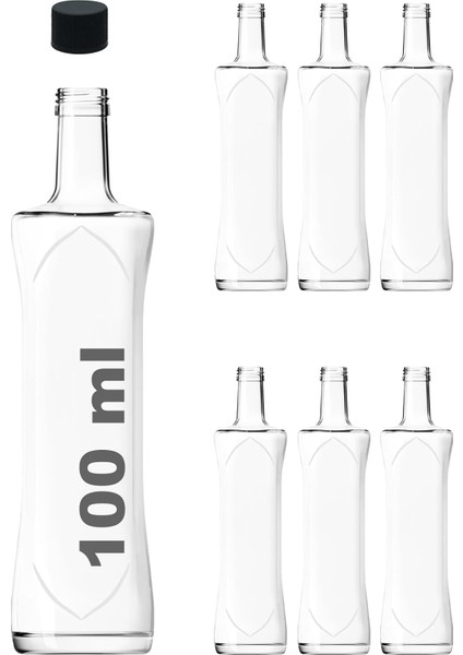 100 ml Şeffaf Piramit Sosluk 100 cc Kapaklı Kavisli Cam Şişe 6 Adet (Siyah (Plastik))