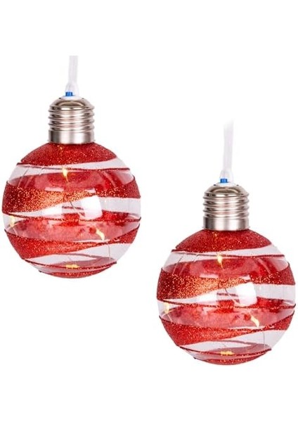 Yılbaşı Topu Ampul LED Işıklı Gold Simli Kırmızı 2'li Paket 7 Cm. modelleri
