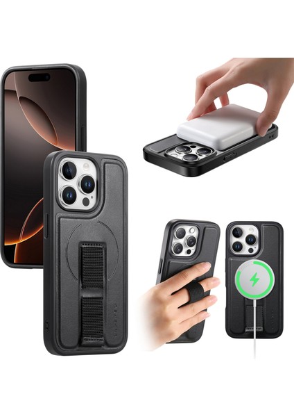 iPhone 15 Pro Max Manyetik Kılıf Bileklik Pu Deri + Pc Darbeye Dayanıklı Telefon Kılıfı (Yurt Dışından)