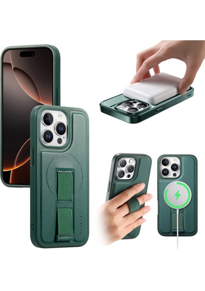 iPhone 15 Pro Max Manyetik Kılıf Bileklik Pu Deri + Pc Darbeye Dayanıklı Telefon Kılıfı (Yurt Dışından)