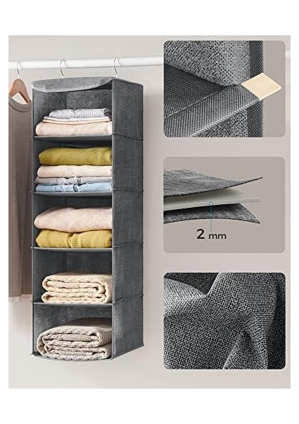 Asma Düzenleyici, Dolap Düzenleyici, Asma Raf, Asma Depolama, Katlanabilir ve Yerden Tasarruf, Metal Kancalar ve Bambu Ekler, Keten Dokusu, Gri RYCH06G fiyatları