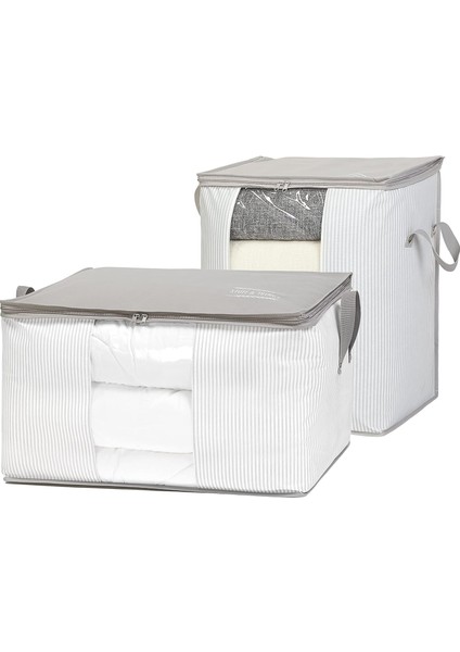 Home Textile 2'li Pvc Pencereli Stuff & Things Gri Çizgili Hurç Set