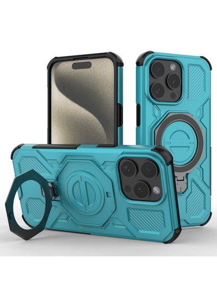 iPhone 15 Pro Manyetik Kılıf Döndürülebilir Metal Ayaklı Darbeye Dayanıklı Pc + Tpu Telefon Arka Kapağı (Yurt Dışından)