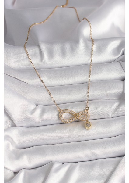 316L Çelik Gold Renk Zincir Zirkon Taşlı Sonsuzluk Model Sallantı Taşlı Kalp Detay Kadın Kolye fiyatları