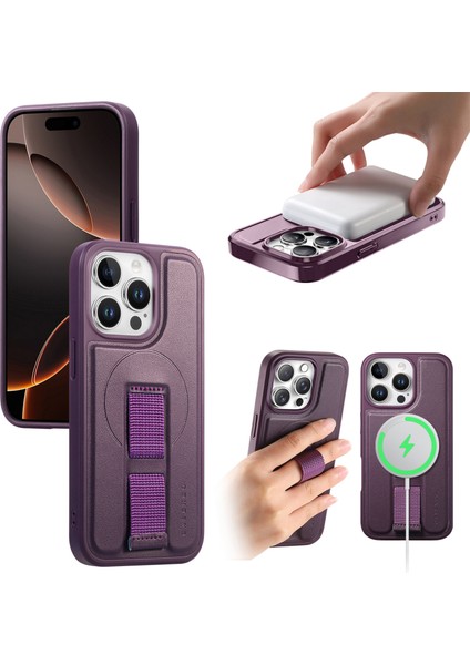 iPhone 15 Pro Max Manyetik Kılıf Bileklik Pu Deri + Pc Darbeye Dayanıklı Telefon Kılıfı (Yurt Dışından)