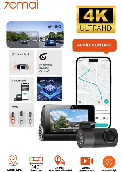 Dash Cam A800s-1 Set Araç İçi Kamera + RC06