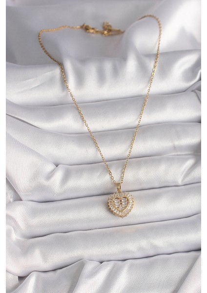 316L Çelik Gold Renk Zincir Zirkon Taşlı Kalp Model Kadın Kolye fiyatları