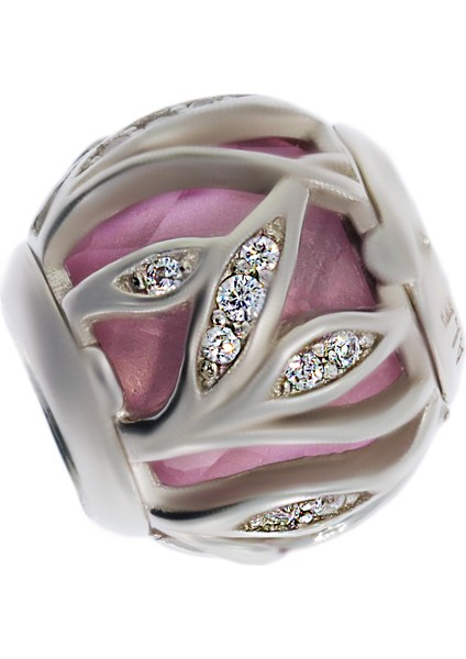 Kadın Pembe Renk Yaprak Detay Gümüş Charm