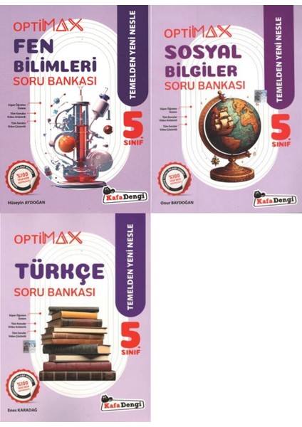Kafadengi 2026 5. Sınıf Türkçe + Fen + Sosyal Optimax Soru Bankası Setiseti 3 Kitap