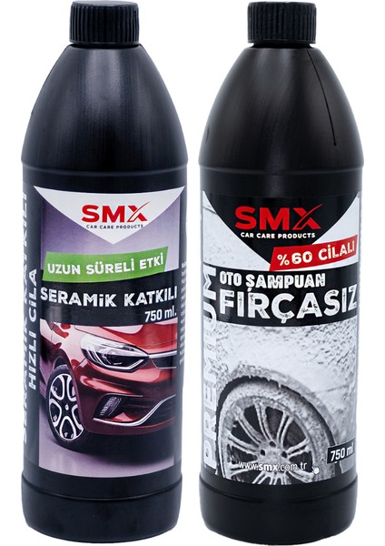 Seramik Katkılı Hızlı ve Pratik Cila 750ML. + Premium %60 Cilalı Fırçasız Oto Şampuanı 750 ml