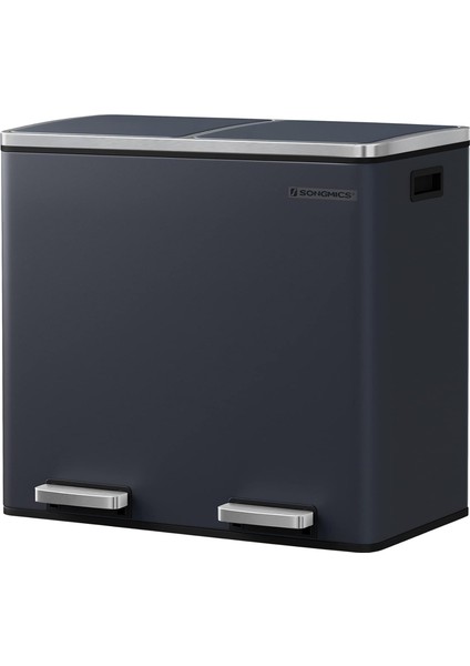 LTB48GS Mutfak Için 2 Bölmeli Pedallı Çöp Kutusu 2 x 24L Yumuşak Kapanış Plastik Iç Kovalı Çöp Kutusu, Ayak Pedallı ve Taşıma Saplı