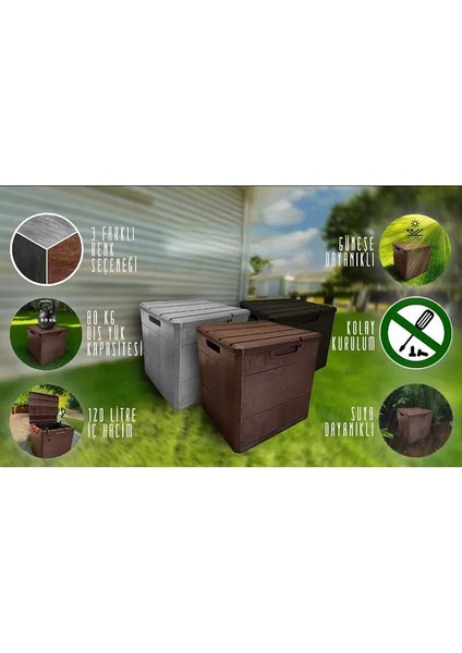 120 Litre Bahçe Depolama Sandığı Balkon Saklama Dolabı Kapaklı Plastik Sandık Kirli Çamaşır Sepeti 50X45X50CM