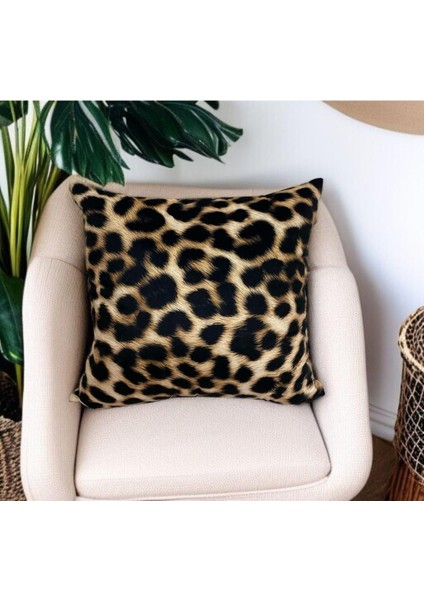 Leopar Desen Çift Taraflı Dijital Baskılı Dekoratif Kırlent Kılıfı