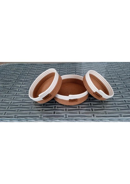 Banyo Hasır Sepet 3 Adet Kahvekrem Yuvarlak Jüt Kordon Halat Ip Örme Sepet Dekoratif Düzenleyici Organizer