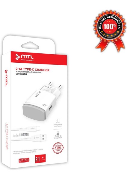 Type-C USB Ev Tipi Şarj Seti 2.1 Amper 10.5W MT-A1204