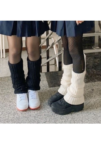 Kadın Ikili Siyah-Beyaz Kalın Triko Örgü Uzun Tozluk Seti fiyatları