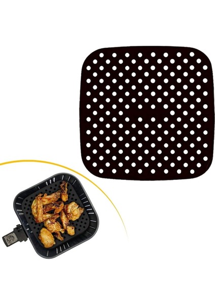 Siyah Isıya Dayanıklı Yıkanılabilir Silikon Fırın ve Airfryer Kare Model Pişirme Matı 21,5 cm