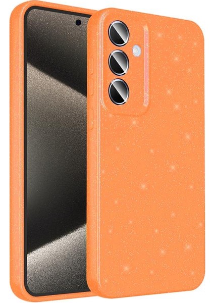 Galaxy Uyumlu A35 Kılıf Kamera Korumalı Simli Lüks Zore Koton Kapak-Turuncu