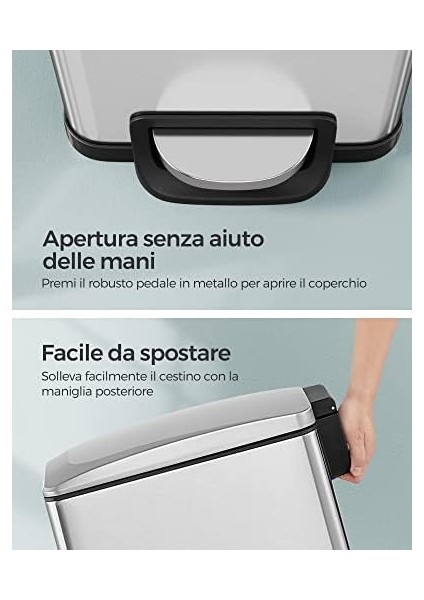 Mutfak Çöp Kutusu, 48 Litre, Dar, Çöp Kutusu, Dar Alanlar Için Pedallı Çöp Kutusu, Yavaş Kapanan Kapaklı ve Iç Kovalı Mutfak Çöp Kutusu, Paslanmaz Çelik, 15 Çöp Torbası Dahil, Gümüş fiyatları