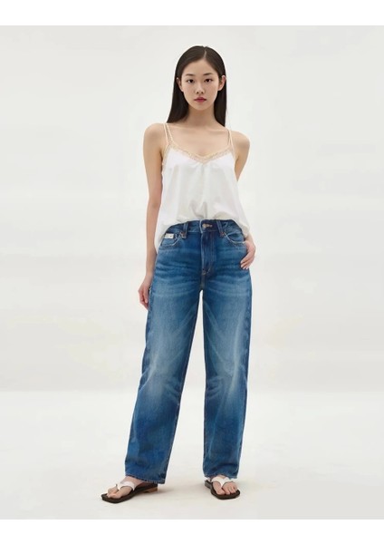 90S Straight Denim Kadın Mavi Kontrol Et LV047B917G-UT5