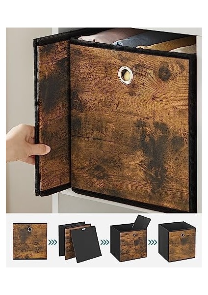 Saklama Kutusu, 6'lı Set, Düzenleme Kutuları, Dokusuz Kumaş, Katlanır Kutu, 26 x 26 x 28 Cm, Kumaş Kutu, Küp Raf Için, Kıyafet Düzenleyici, Vintage Kahverengi-Siyah RFB126B01 fiyatları
