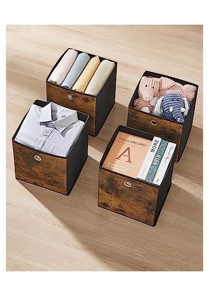 Saklama Kutusu, 6'lı Set, Düzenleme Kutuları, Dokusuz Kumaş, Katlanır Kutu, 26 x 26 x 28 Cm, Kumaş Kutu, Küp Raf Için, Kıyafet Düzenleyici, Vintage Kahverengi-Siyah RFB126B01 modelleri
