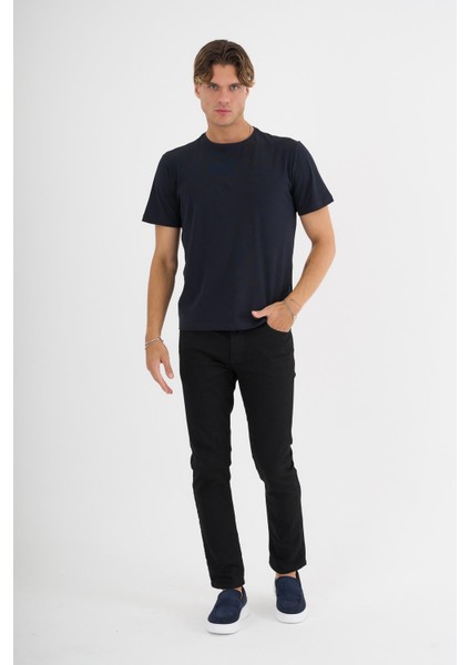Erkek Lacivert %100 Pamuklu Standart Kalıp Likralı Basic T-Shirt fiyatları