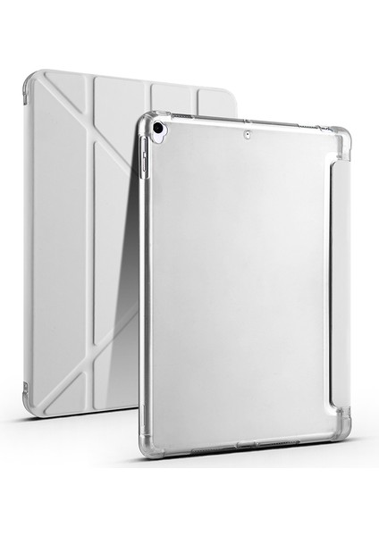 iPad Uyumlu 10.2 (8.nesil) Kılıf Zore Tri Folding Kalem Bölmeli Standlı Kılıf-Gri