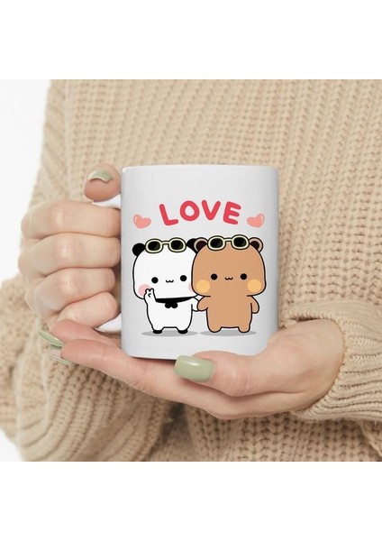 Dore Sevimli Bubu ve Dudu Kahve Kupa, Ayı Seramik Kupa, Panda Ayı Kupası, Sevim,ingilizce Kupa 65