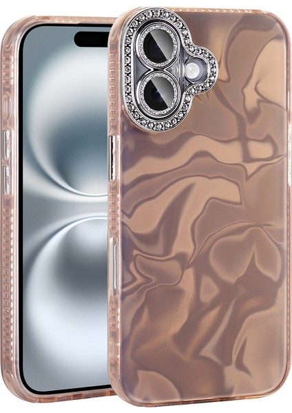 iPhone Uyumlu 16 Plus Kılıf Airbagli Parlak Taş Detay Tasarımlı Zore Esila Kapak-Pembe