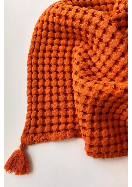 Pamuk Bebek Kalın Waffle Pike Örtüsü - Turuncu - 90X120 cm