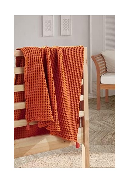Pamuk Bebek Kalın Waffle Pike Örtüsü - Turuncu - 90X120 cm fiyatları