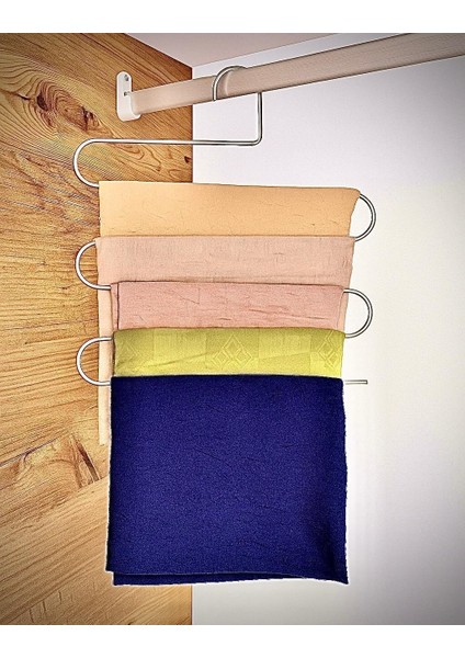 Kancalı Metal Pantolon Askısı, 5 Katlı, 2'li Set, Gümüş Renk