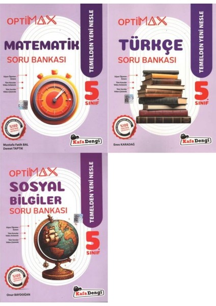 Kafadengi 2026 5. Sınıf Matematik + Türkçe + Sosyal Optimax Soru Bankası Setiseti 3 Kitap