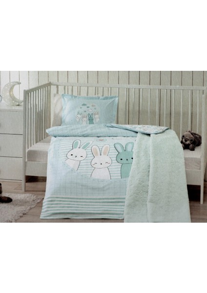 Hello Rabbit Mavi Battaniyeli Bebek Nevresim Takımı 8108