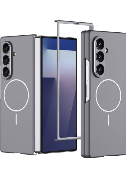 Galaxy Uyumlu Z Fold 7 Kılıf Wireless Şarj Özellikli Zore Kıpta M-Safe Kapak-Gri