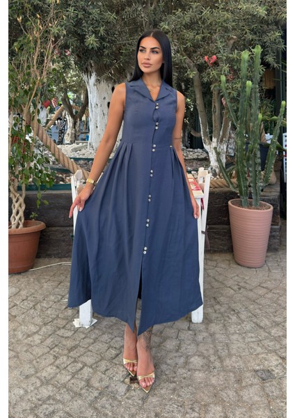 Yakalı Uzun Biritli Elbise 50325