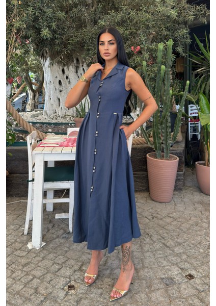 Yakalı Uzun Biritli Elbise 50325 modelleri