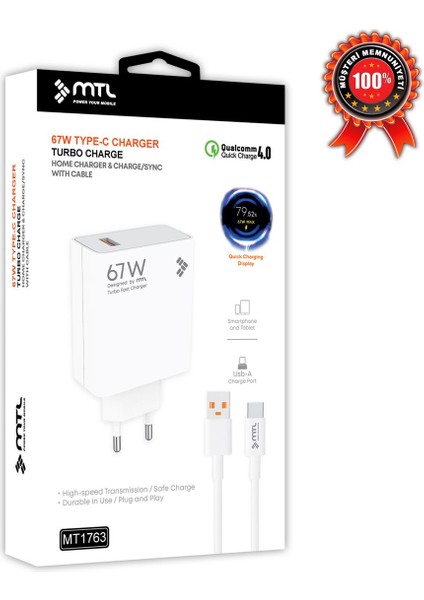 Xiaomi Mix Fold 4 Uyumlu 67W Turbo USB Şarj Seti Qc 4.0 MT-A1763 fırsatları