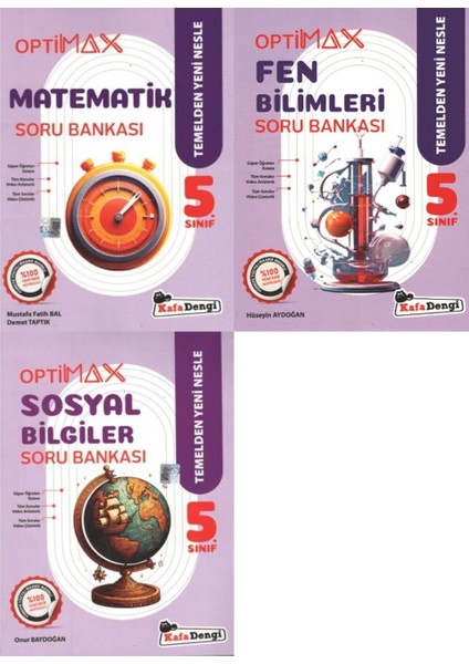 Kafadengi 2026 5. Sınıf Matematik + Fen + Sosyal Optimax Soru Bankası Setiseti 3 Kitap