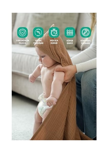 Müslin Pamuklu Havlu Kundak - 80X80 cm Bebek Banyo Havlusu - Ultra Yumuşak ve Emici modelleri