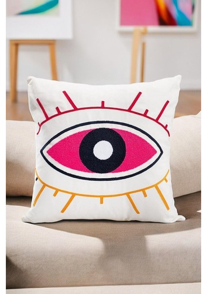 Bohem 45X45 Özel Tasarım Punch Panç Süzene Desen Dekoratif Kırlent Kılıfı Modern Beyaz 20