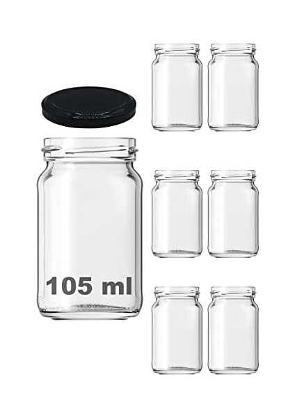105 ml Farklı Boyutlarda Kavanoz 105 cc Konserve Metal Kapaklı Cam Kavanoz 6 Adet (Şeffaf, 105 cc (Kısa)) modelleri